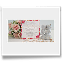 Floral red and pink tones on white square graphic design invitation